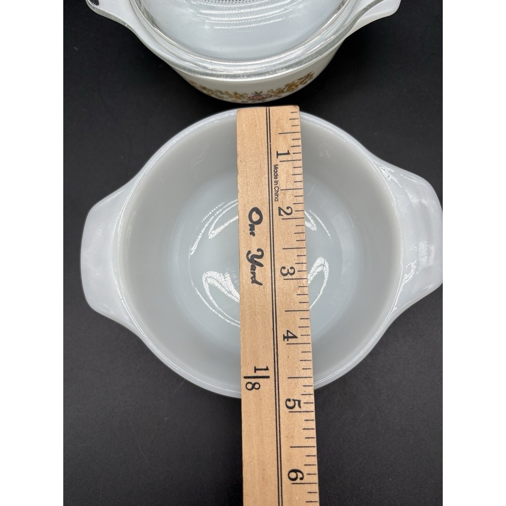 Fire-King #472 Vintage Harvest Vegetable Milk Glass‎ Casserole Bowls w/Lids Pair - Picture 7 of 13